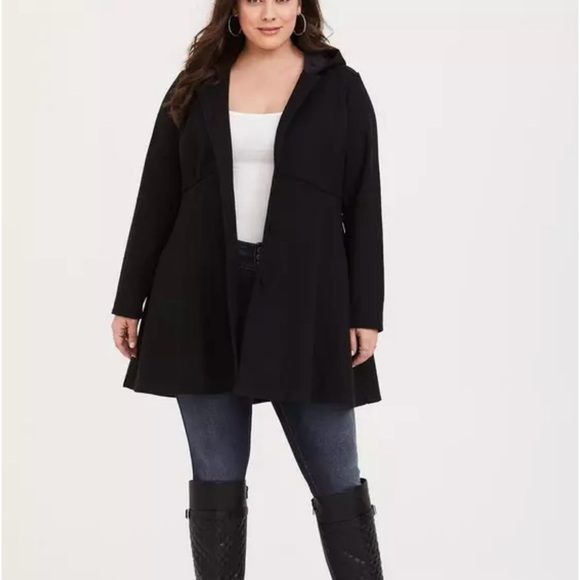 NWT Torrid Fit and Flare Black Coat with‎ Hood Size 6X - Picture 1 of 15
